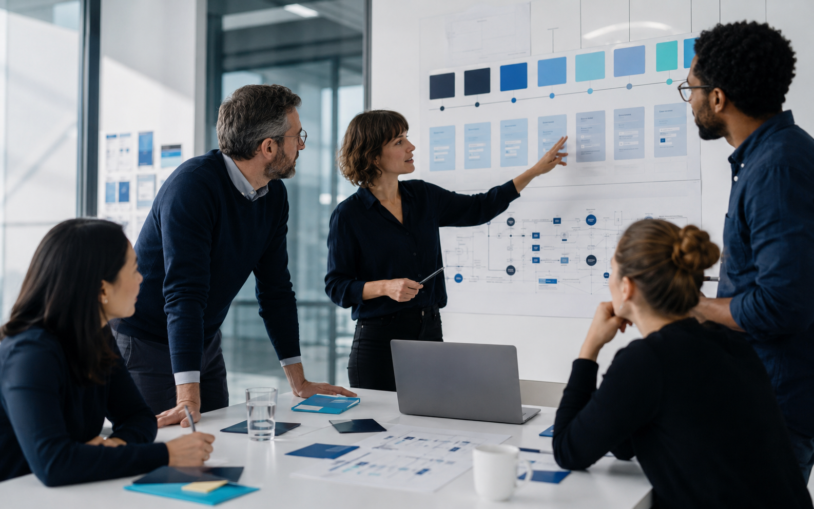 Designers and advisors reviewing a digital product experience together